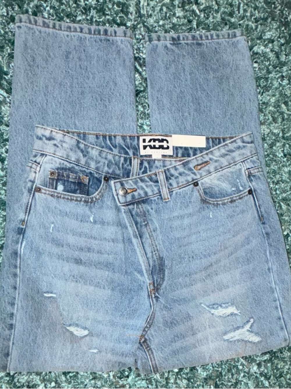 Light Blue Straight-Leg Distressed Women's Jeans